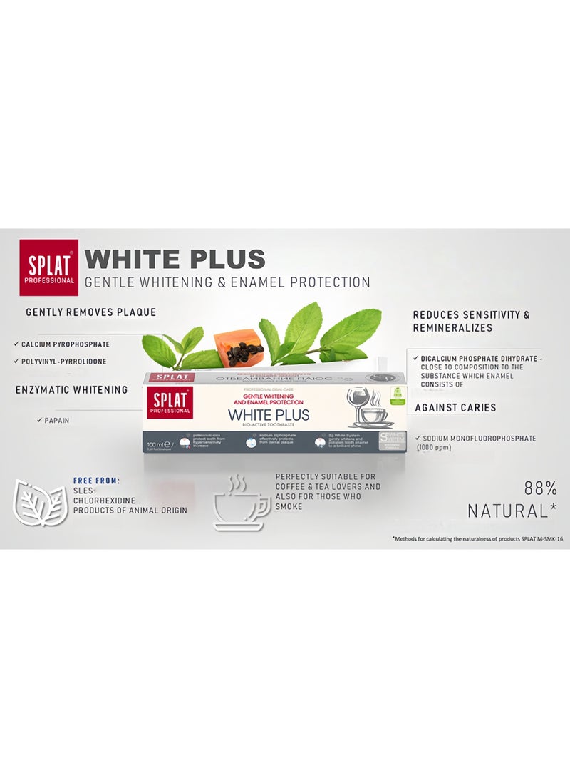 SPLAT Professional White Plus Bio Active Toothpaste ，Gentle Whitening  Enamel Protection 100ml - Image 2